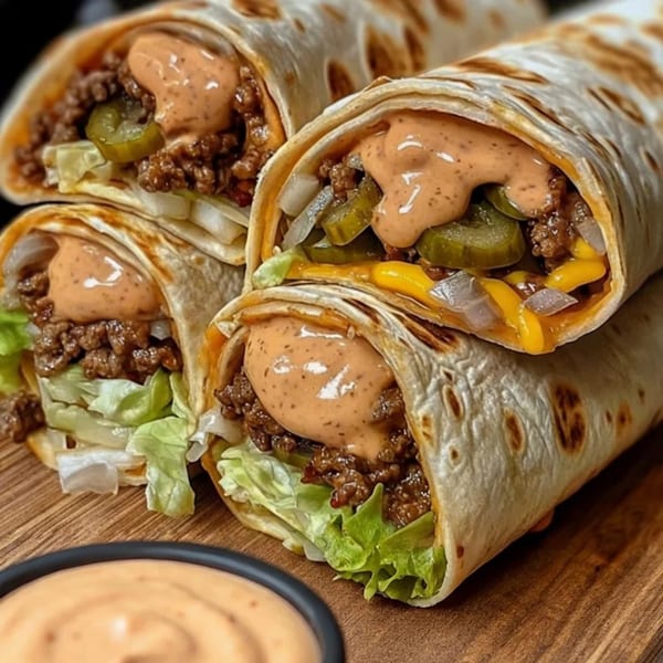 Three Guac Island Mexican Grill burritos filled with meat, cheese, lettuce, and special sauce.